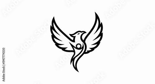 Stylized phoenix with outstretched wings and a human-like form