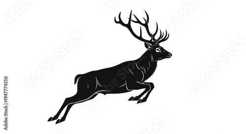 Majestic Stag Silhouette Leaping Gracefully Against a White Background