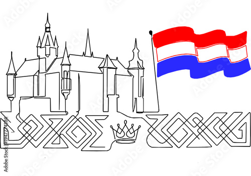 Luxembourg National Day Monoline Background with Grand Ducal Palace and Flag