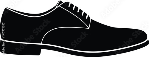 Vector graphic illustration of a classic black leather oxford shoe with white outline