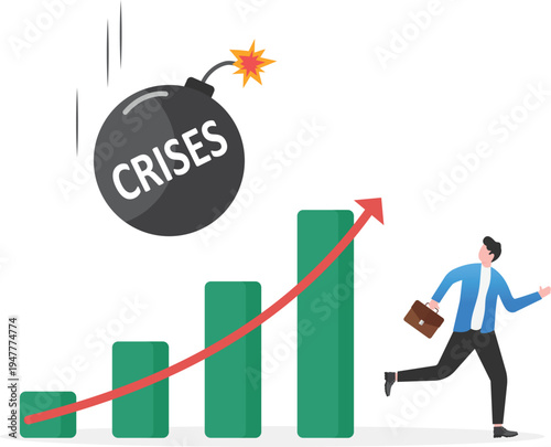 Businessman Escaping Financial Growth Crisis Bomb