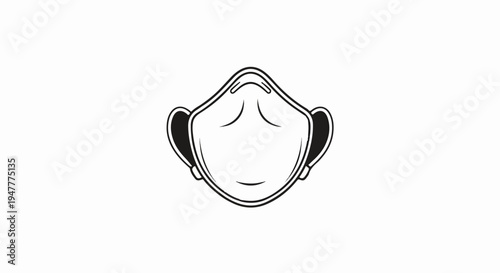Stylized protective mask with ear loops, simple line art
