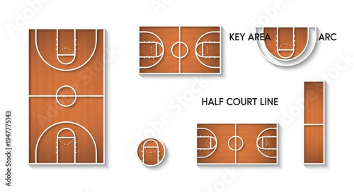 Basketball Court Layout - Full, Half, Key Area, Arc, and Half-Court Line.