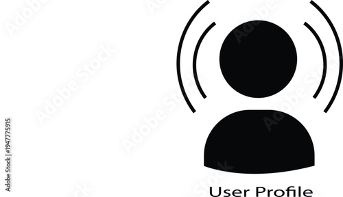 A minimalist black icon representing a user profile with radio signal waves on a white background