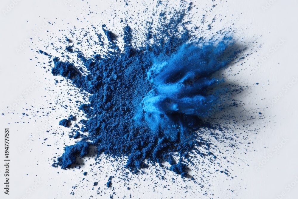 Obraz premium Vibrant Blue Powder Explosion on White Background.