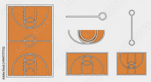 Basketball Court Diagrams - Detailed Layouts and Dimensions for Sports Design.