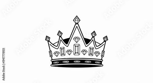 Stylized royal crown adorned with numerous sparkling gemstones