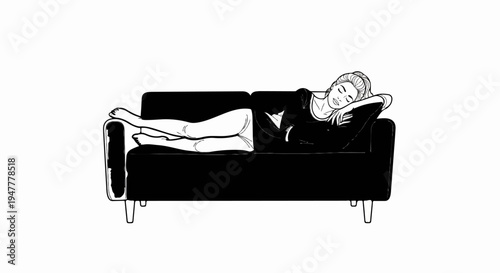 Woman sleeping on a couch, relaxed pose