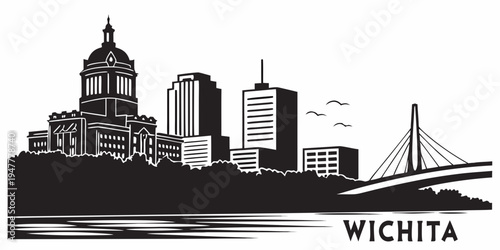 USA, US, U.S, United States - Wichita skyline silhouette minimalist monochrome poster