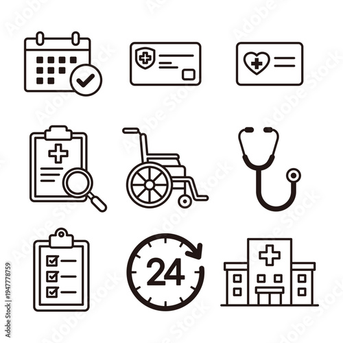 Hospital Administration and Medical Center Building Line Icon Set