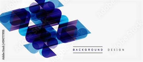 Abstract geometric shapes overlap, creating dynamic blue gradient effect. Minimalist design suits modern backgrounds, presentations.