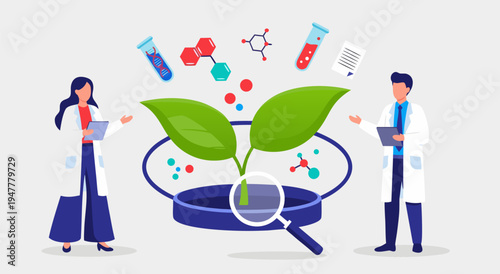 Scientific Research Vector Illustration of Biology and Chemistry Experiments with Scientists