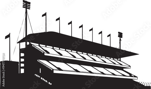 Sports stadium grandstand vector silhouette illustration for event and championship backdrop