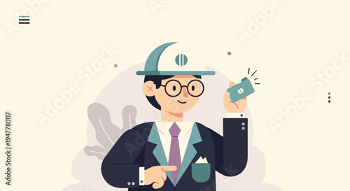 Minimalist illustration of a man in a suit holding a camera