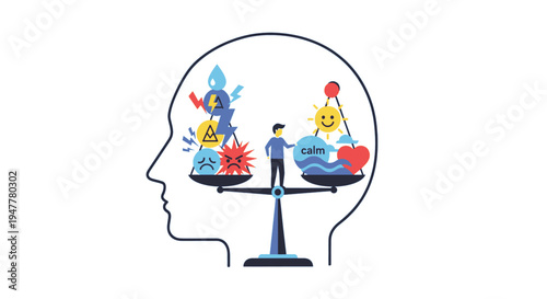 Balancing Stress and Calm A Visual Metaphor for Mental Well-being and Emotional Equilibrium within the Human Mind