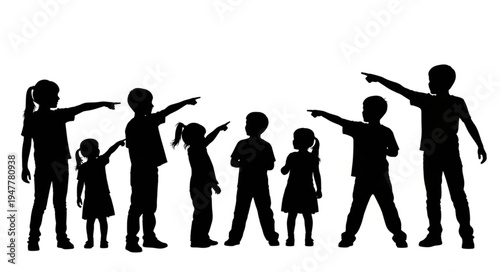 Silhouettes of people pointing sideways.