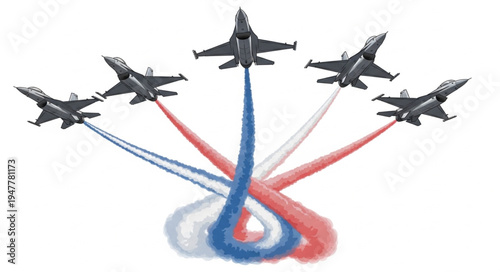 Six Fighter Jets Fly Together.