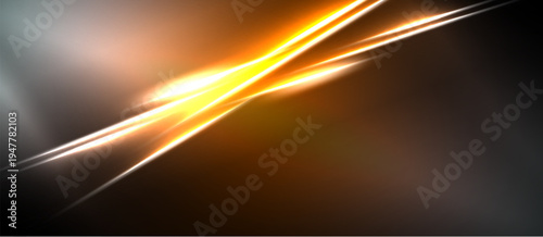 Abstract energy lines intersect, creating bright orange glow against dark background. Dynamic composition suggests speed, power.