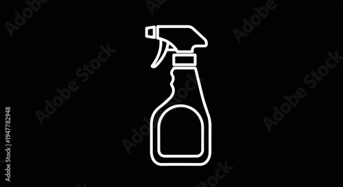 White line drawing of a spray bottle on a black background