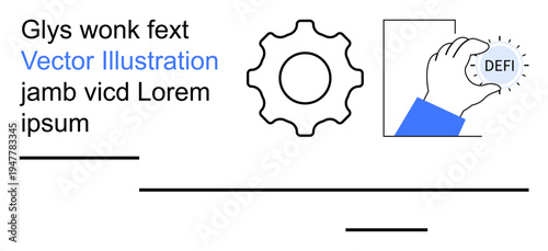 Blockchain, decentralized finance, fintech, cryptocurrency, innovation, digital transformation. A cogwheel and a hand holding a Defi token. Blockchain and decentralized finance ecosystem