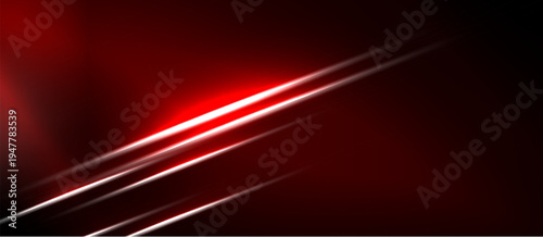 Abstract red background features diagonal lines, bright streaks. Minimalist design evokes speed, energy, modern aesthetic. Dark shades dominate.