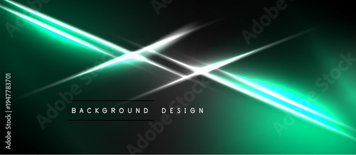 Dark background features bright green, white lines creating dynamic light effect. Text reads background design. Minimalist, modern aesthetic.
