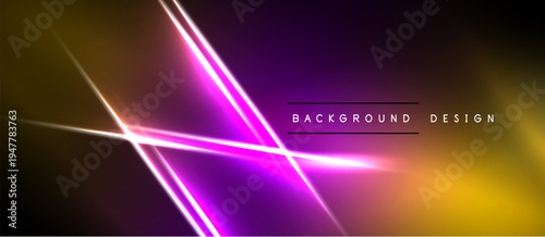 Abstract background features vibrant neon lines, gradients. Yellow, purple hues create dynamic visual effect. Modern design element.