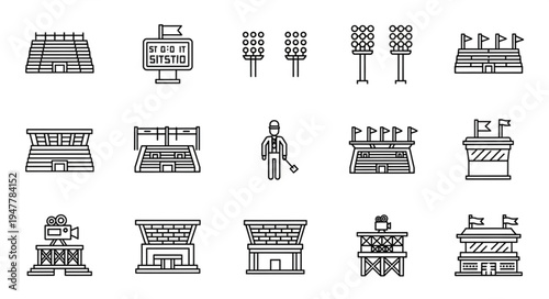 Collection of Stadium Icons - A Variety of Sports Venue Designs.