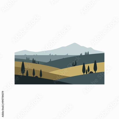 Illustration of Rolling Hills and Trees Landscape 1.