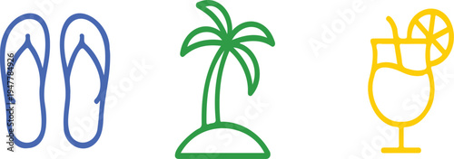 Set of line art summer icons