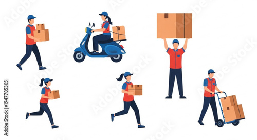 Diverse delivery staff ensuring efficient parcel transportation, express courier services, and reliable logistics, highlighting the concept of swift package distribution