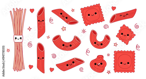 Cute Kawaii Pasta Characters Assortment