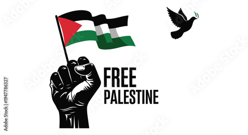 Black and white illustrations depicting support for a free palestine
