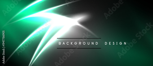Abstract neon lines create dynamic glow. Dark background emphasizes bright green, white streaks. Modern design element.