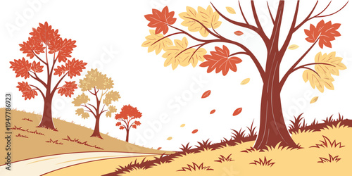 A group of trees with colorful leaves on a hillside Vector