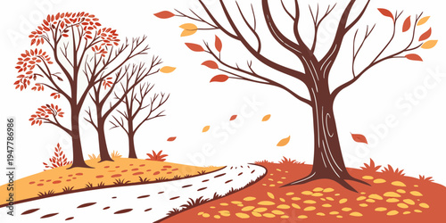 A group of trees with orange leaves on a hill Vector