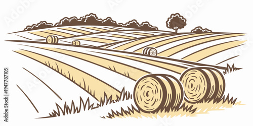 A stack of hay bales on a field Vector