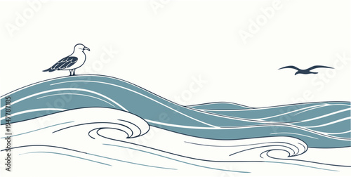 Seagulls standing on a wave Vector