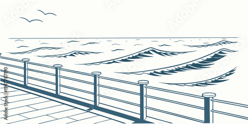A blue fence on a snowy hill Vector