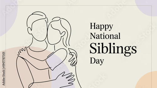 Sibling love and support on national siblings day with a warm and cozy line art illustration of a brother and sister hugging