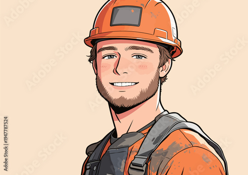 A construction worker stands on site wearing a hard hat and safety gear, smiling, ready for the day's work in the industry.