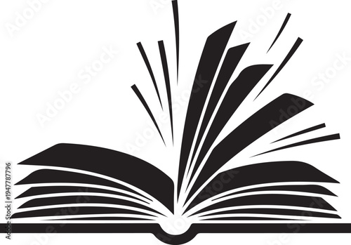 Open book with flying pages silhouette illustration symbol of knowledge and education vector