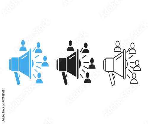 Megaphone icon set with people symbol