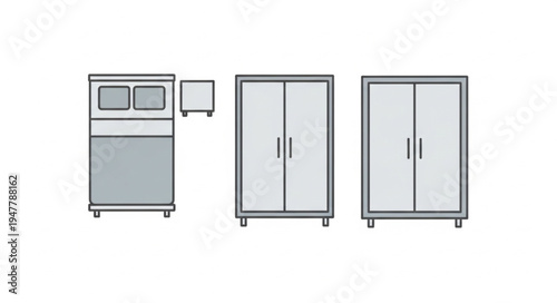 Bedroom furniture set featuring a bed, nightstand, and two wardrobes.