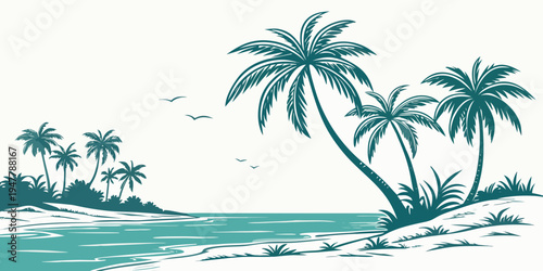 A serene tropical island with palm trees Vector