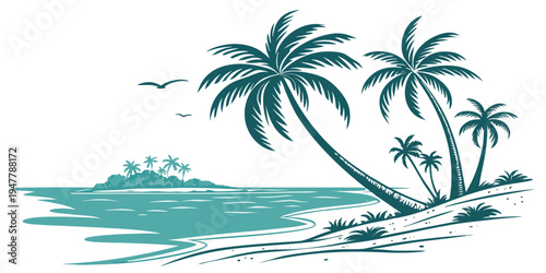 A tropical island with palm trees and water Vector