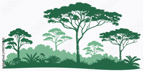 A group of trees and bushes in a forest Vector