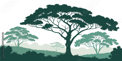 A group of trees on a hillside Vector