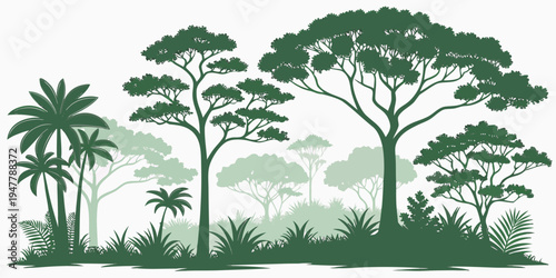 A group of trees and bushes in a forest Vector