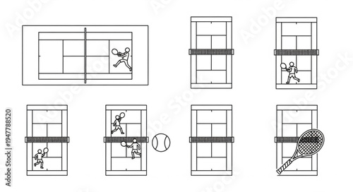 Tennis Court Diagrams Illustrating Gameplay and Racket.